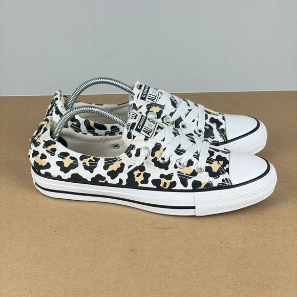 Converse Shoreline Leopard Print Elastic Heel Sneakers Womens 8 White Tan Black - Picture 3 of 10